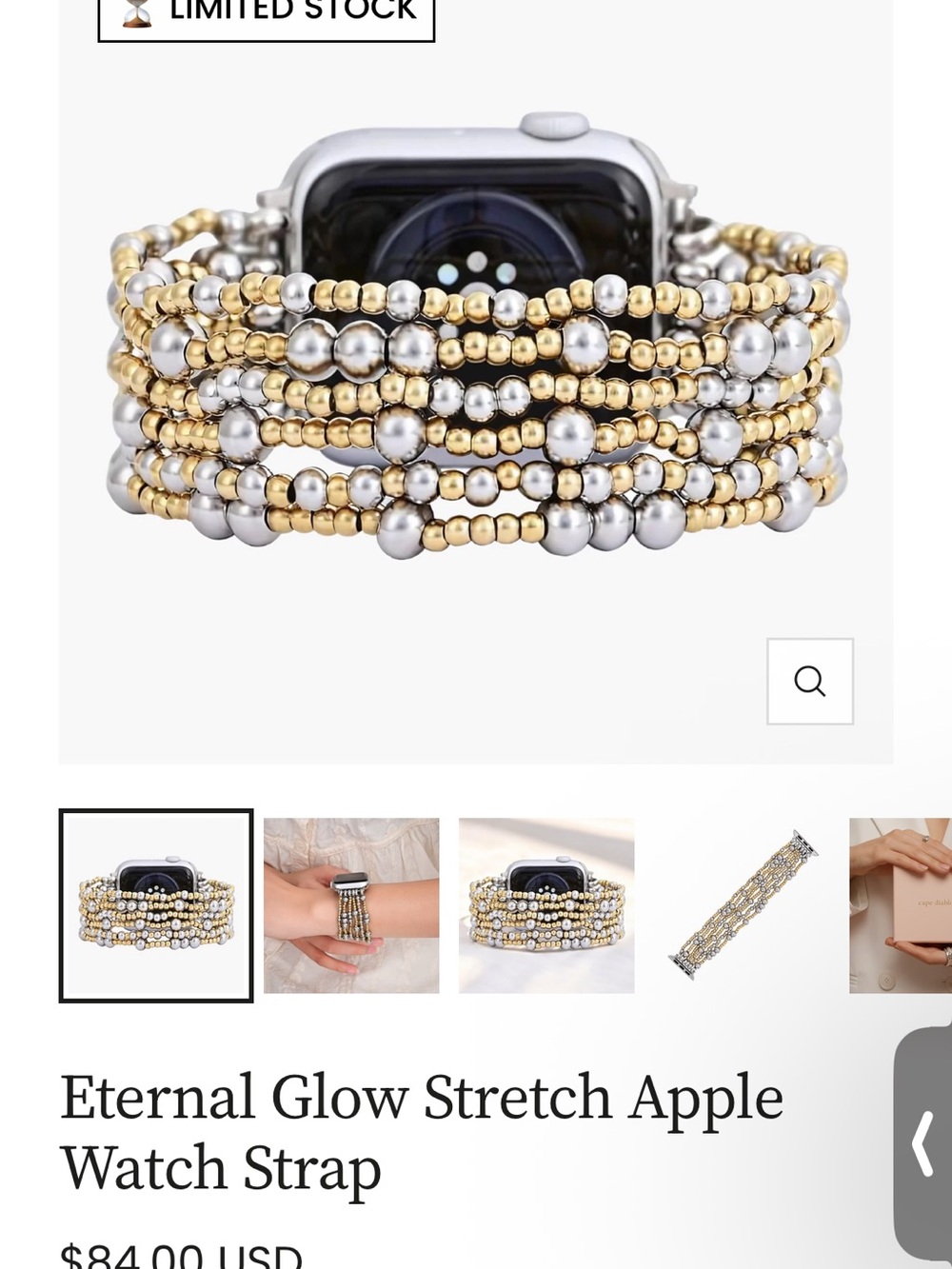 Cape Diablo Apple Watch Stretch Beaded Watch Band — Gold & Silver